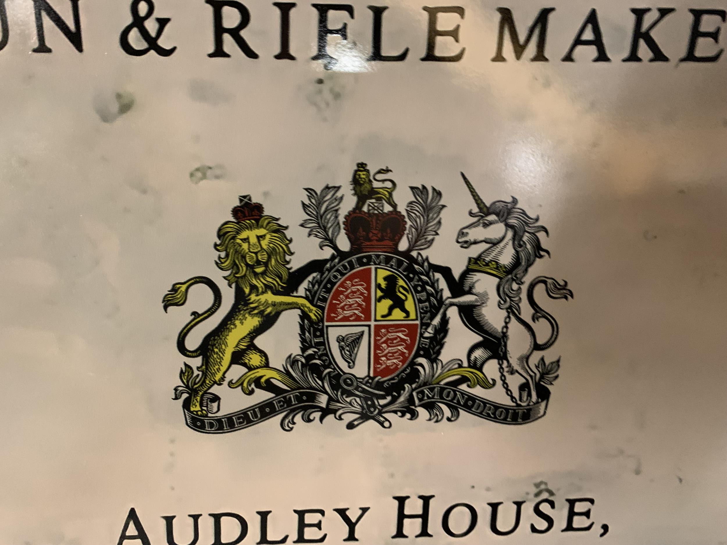 A JAMES PURDEY & SONS GUN & RIFLE MAKERS TIN SIGN 70CM X 50CM - Image 2 of 2