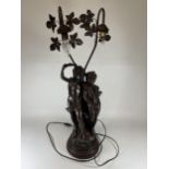 A LARGE SPELTER FIGURAL LAMP WITH FLORAL DESIGN BRANCES, HEIGHT 75CM