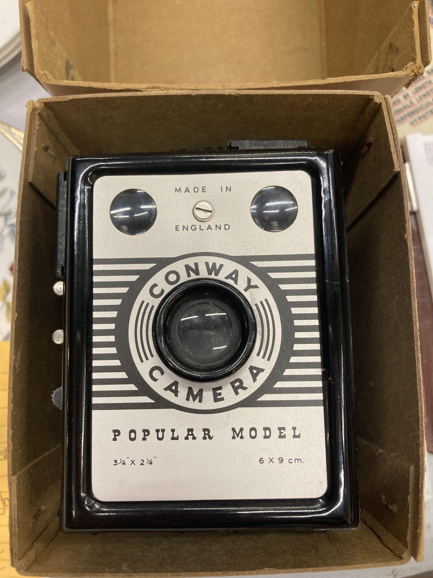 A CONWAY POPULAR MODEL BOX CAMERA WITH BOX AND ORIGINAL INSTRUCTIONS