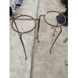 A PAIR OF METAL TRIPOD PLANT POT HOLDERS (50CM X 22CM)