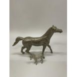 TWO SILVER EFFECT FIGURES TO INCLUDE A HORSE & DONKEY, HORSE LENGTH 28CM