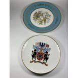 TWO PLATES TO INCLUDE AN AYNSLEY BIRD AND FLORAL PATTERN AND VISTA ALLEGRE BULL PLATE