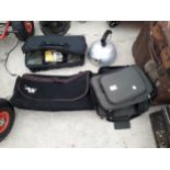 FOUR ITEMS TO INCLUDE AN AS NEW WORKZONE TOOL BAG, A STAINLESS STEEL KETTLE AND TWO FURTHER BAGS