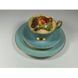 AN AYNSLEY CUP SAUCER AND SIDE PLATE TRIO