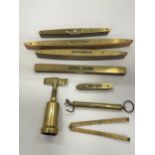 A COLLECTION OF VINTAGE BRASS SPIRIT LEVELS AND FURTHER TOOLS J.RABONE & SONS, MINIATURE SALTER