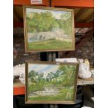 TWO LARGE OIL ON CANVAS PAINTINGS SIGNED J. CONSTABLE-PARNELL 67CM X 57CM