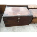 AN INDIAN HARDWOOD BOX WITH BRASS CLASP + DECORATION, 16" WIDE