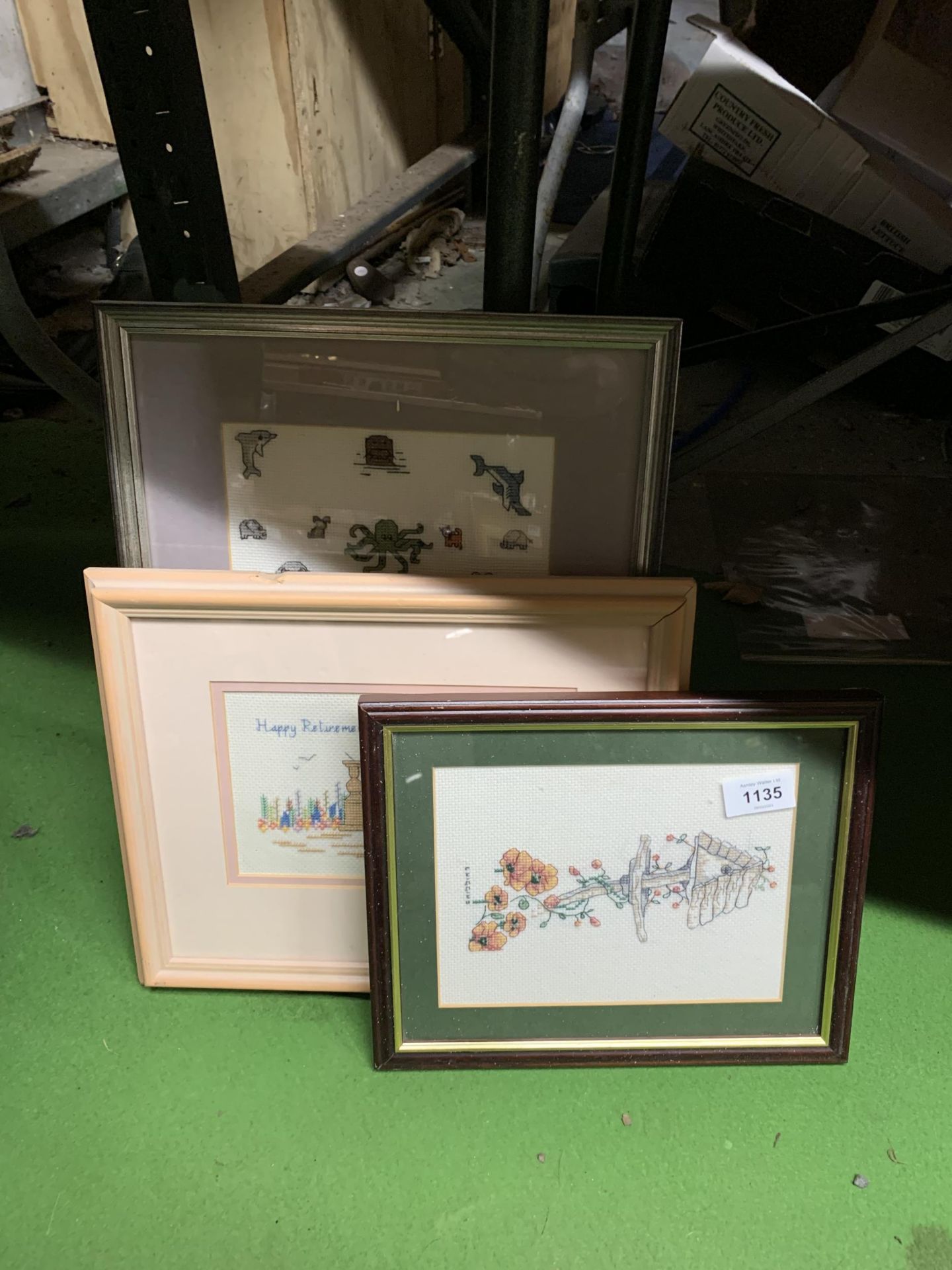 THREE FRAMED CROSS STITCH PICTURES