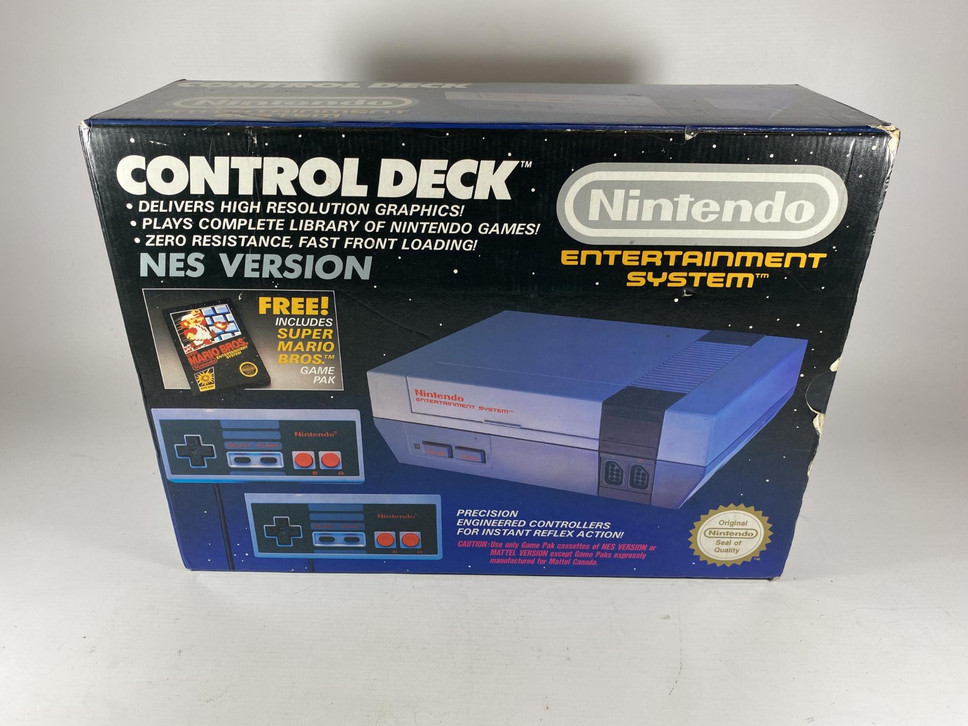 A BOXED RETRO NINTENDO CONTROL DECK NES VERSION SUPER MARIO BROS VERSION CONSOLE