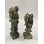 TWO JADE TYPE STONEWARE IMMORTALS FIGURES, HEIGHT OF LARGEST 18.5CM