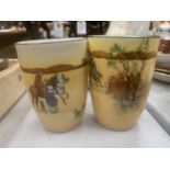 TWO VINTAGE ROYAL DOULTON BEAKERS WITH HUNTING PATTERN