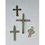 FOUR VARIOUS SILVER CROSSES