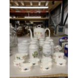 A QUANTITY OF CERAMIC ITEMS TO INCLUDE A WEDGWOOD 'MEADOW SWEET' COFFEE POT, HERB AND SPICE JARS,