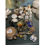 A LARGE MIXED LOT OF COLLECTABLES TO INCLUDE TWO WADE PORCELAIN TURTLES, TRINKET POTS, ANIMAL