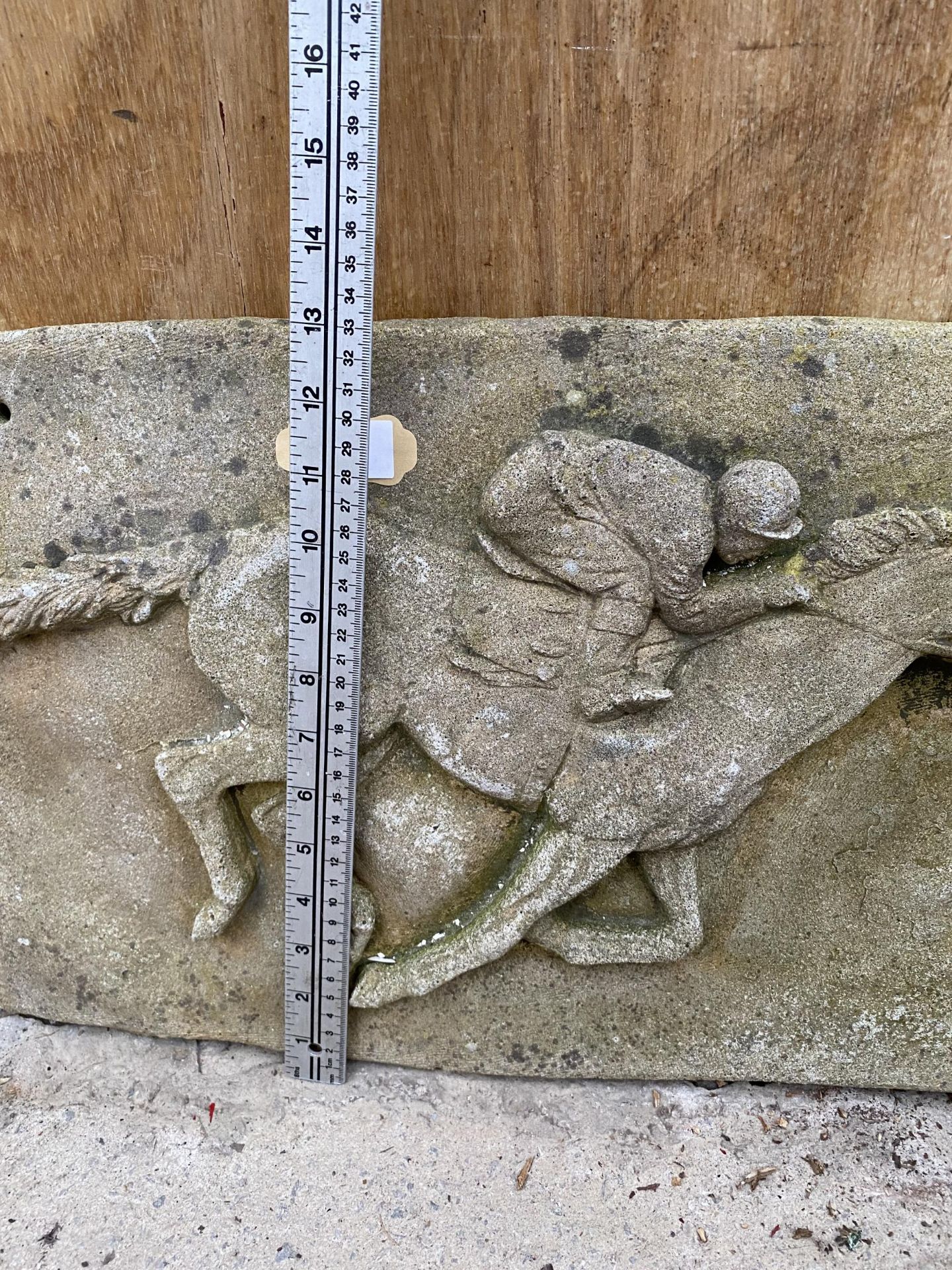 A STONE HORSE AND JOCKEY PLAQUE SIGN - Image 4 of 5