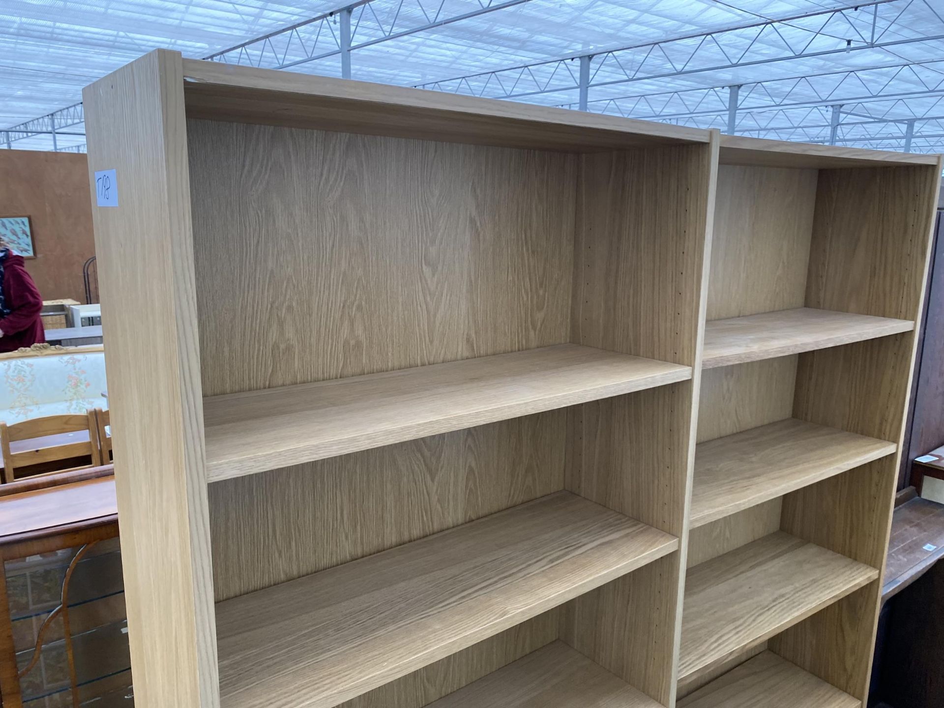 A PAIR OF MODERN SIX TIER OPEN DISPLAY SHELVES, 31.5" WIDE, 80" HIGH AND 11" DEEP - Image 2 of 3