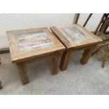 A PAIR OF HARDWOOD 18" SQUARE LAMP TABLES