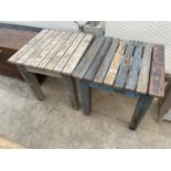 A PAIR OF INDIAN HARDWOOD 18" SQUARE LAMP TABLES