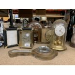 SIX VINTAGE CLOCKS AND A BAROMETER TO INCLUDE A METAMEC ROMAN NUMERAL MANTLE CLOCK WITH KIENZLE