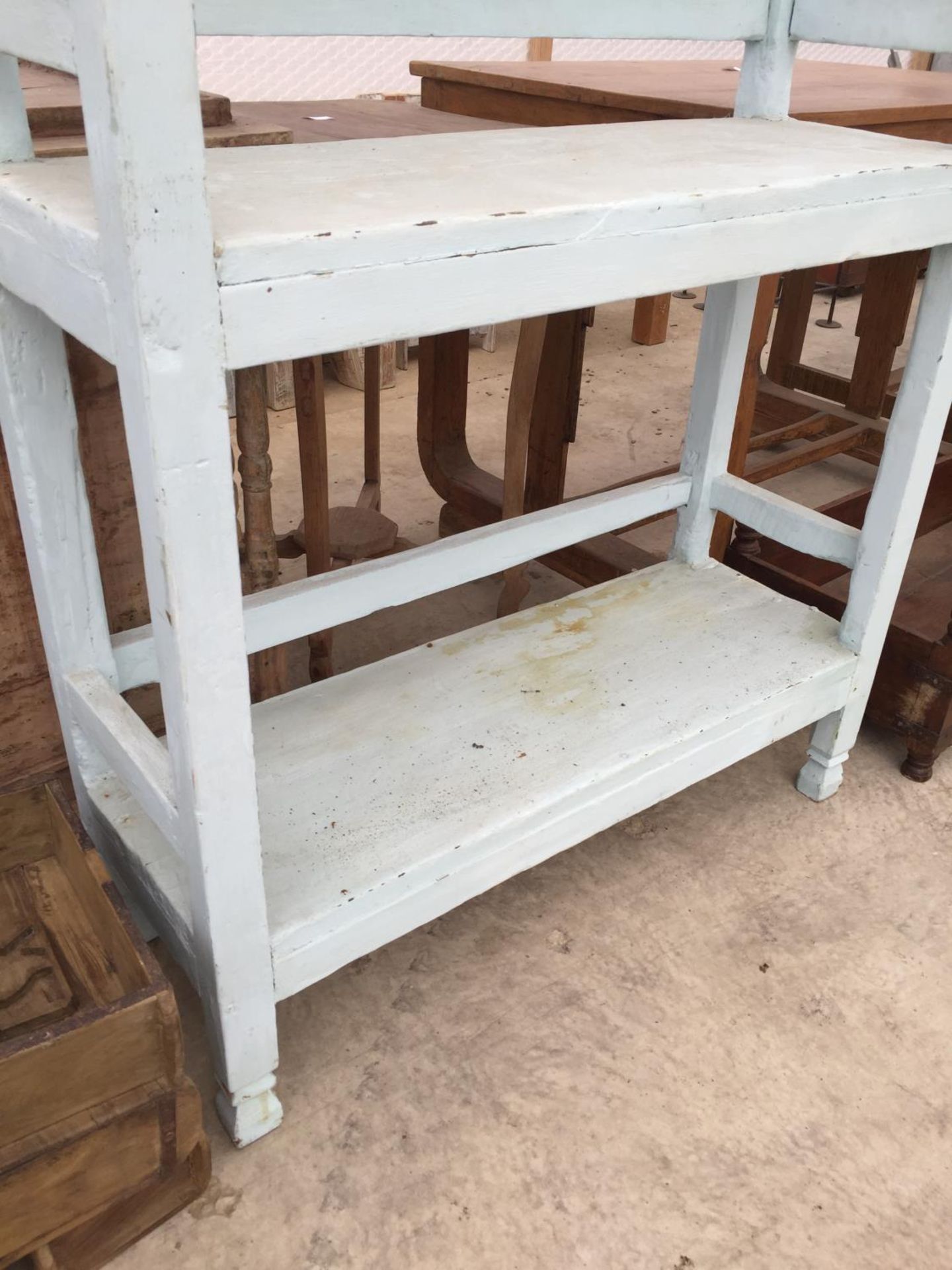 AN INDIAN HARDWOOD THREE TIER OPEN DISPLAY SHELVES WITH TILED STRIP, 34" WIDE - Image 3 of 3