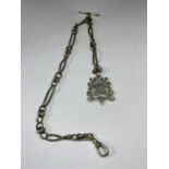 A SILVER HALF ALBERT WATCH CHAIN WITH FOB