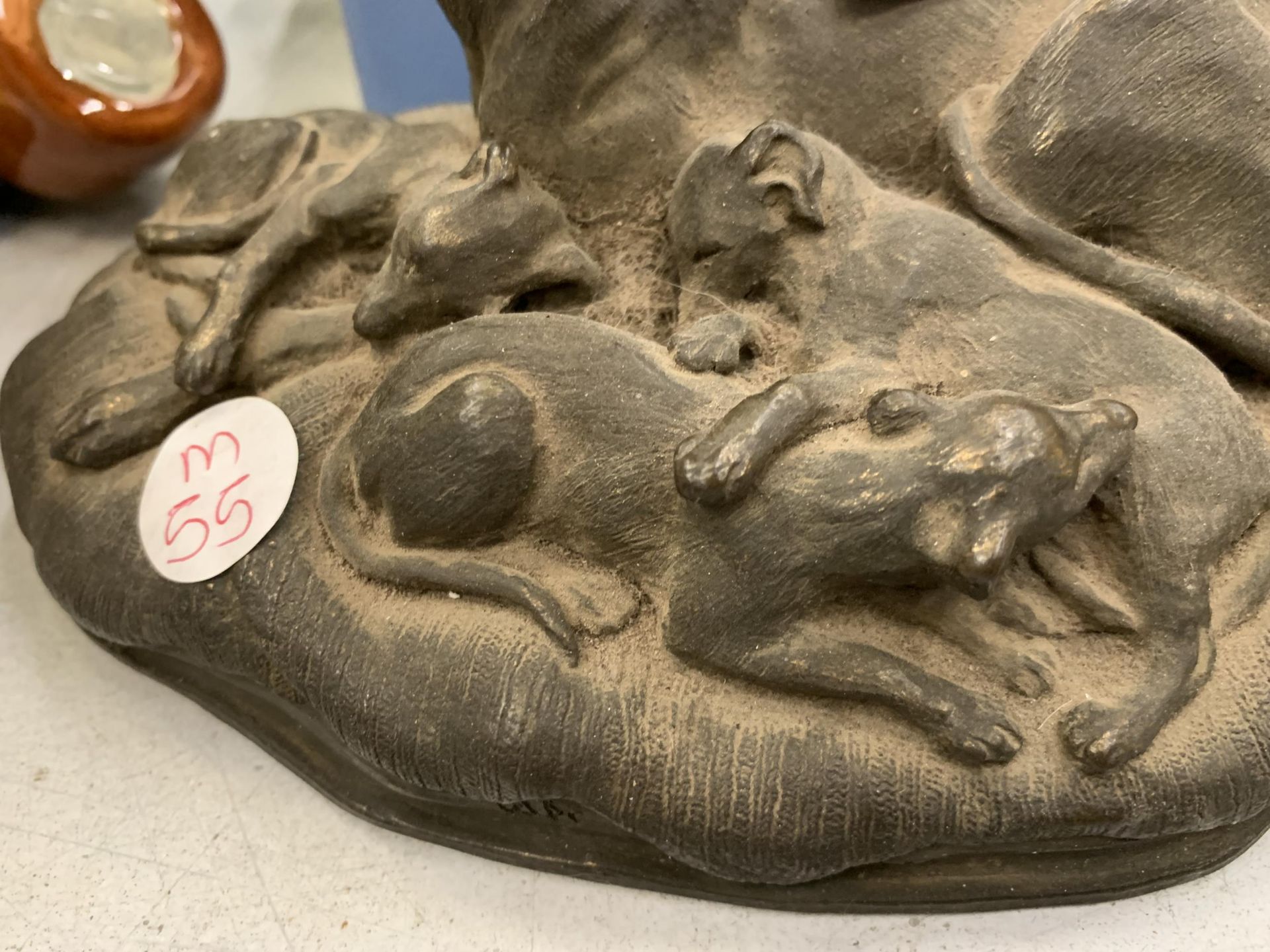 A STONEWARE MODEL OF A GREYHOUND AND PUPS HEIGHT 11CM, LENGTH 22CM - Image 2 of 3