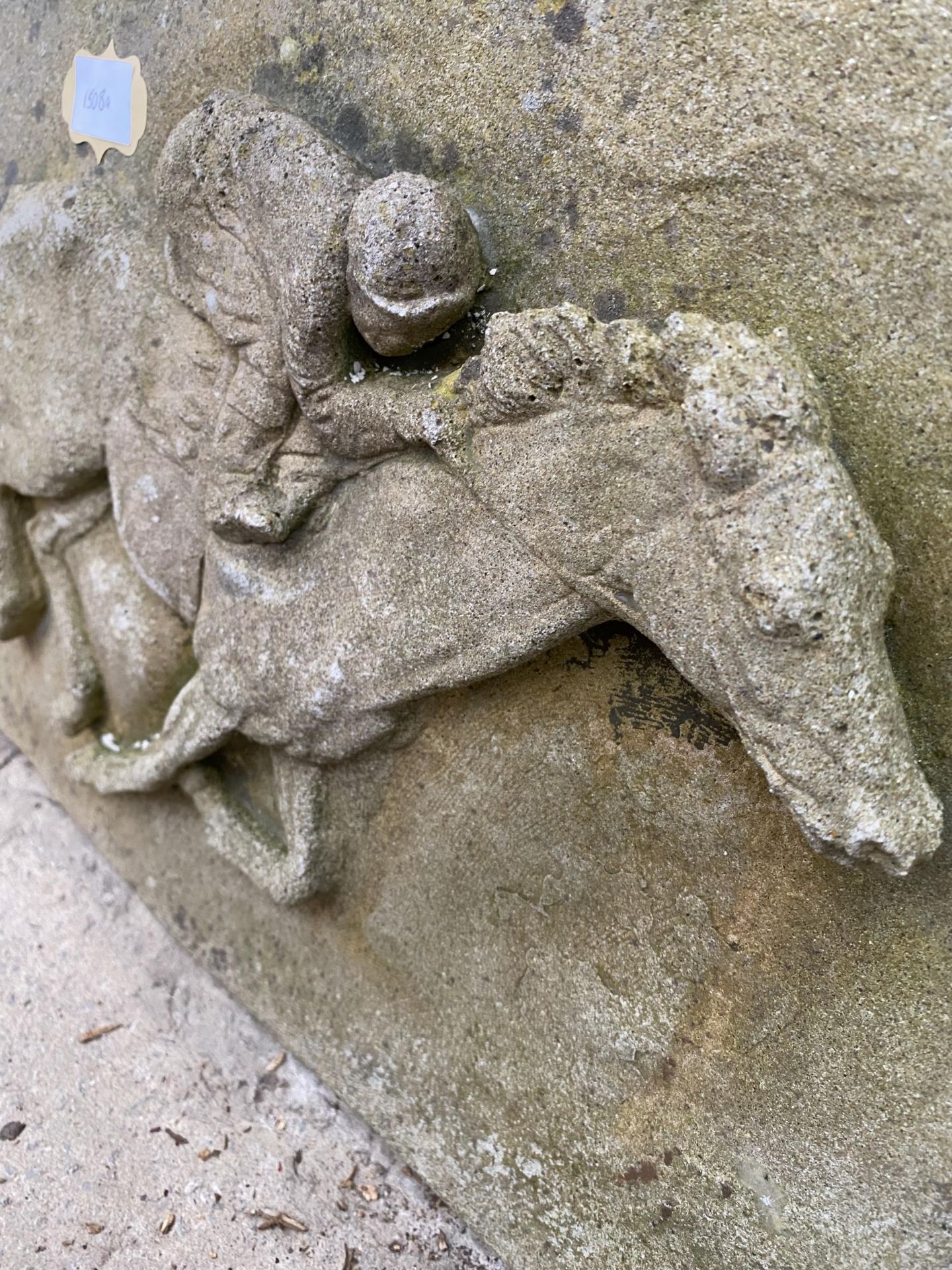 A STONE HORSE AND JOCKEY PLAQUE SIGN - Image 5 of 5