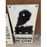 A CAST IRON RAILWAY 'CROSSING NO GATES' SIGN (58CM x 29CM)