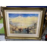 A LARGE GILT FRAMED JOSEPH MALLORD WILLIAM TURNER REPRODUCTION PRINT OF THE GRAND CANAL, VENICE, 106