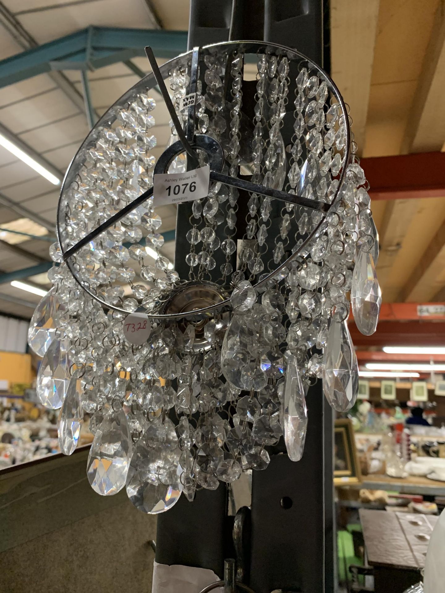 A CEILING LAMP SHADE WITH CRYSTAL DROPLETS