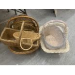 A QUANTITY OF WICKER BASKETS TO INCLUDE SHOPPING BASKETS - 7 IN TOTAL