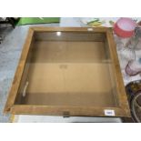 A LARGE WOODEN AND GLASS DISPLAY CABINET WIDTH 51CM, HEIGHT 12CM, DEPTH 52CM