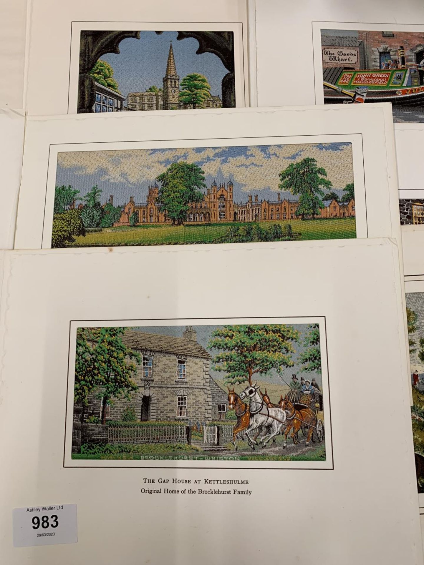 SIX UNFRAMED MACCLESFIELD SILK PICTURES TO INCLUDE FOX HUNTING, THE HOUSE OF BROCKLEHURST, - Bild 3 aus 4