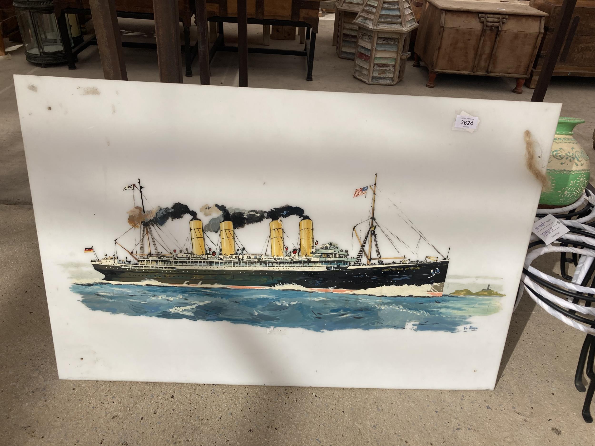 A V.Y MORGAN STEAMSHIP PANEL, SIGNED