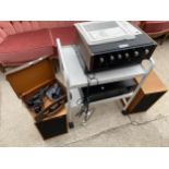 A MIXED LOT OF HI-FI ITEMS TO INCLUDE A PAIR OF SPEAKERS, SANSUI STEREO AMPLIFIER