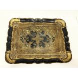 A VICTORIAN TOLLWARE STYLE LEATHER DRINKS TRAY, LENGTH 40 X 30CM