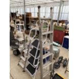 THREE VARIOUS STEP LADDERS TO INCLUDE AN ALUMINIUM THREE WAY LADDER