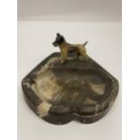 AN AUSTRIAN COLD PAINTED BRONZE MODEL OF A TERRIER IN THE FORM OF AN ASHTRAY