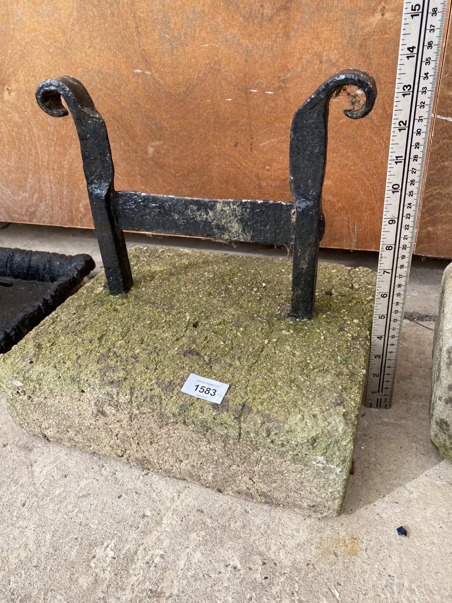 A METAL BOOT SCRAPER SET IN A PIECE OF YORK STONE - Image 2 of 3