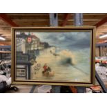 A LARGE 1936 OIL PAINTING 'STORM ON THE WIRRAL' SIGNED S HARVEY 84CM X 58CM