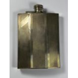 A BIRMINGHAM HALLMARKED SILVER HIP FLASK, WEIGHT 202G, (LID A/F)