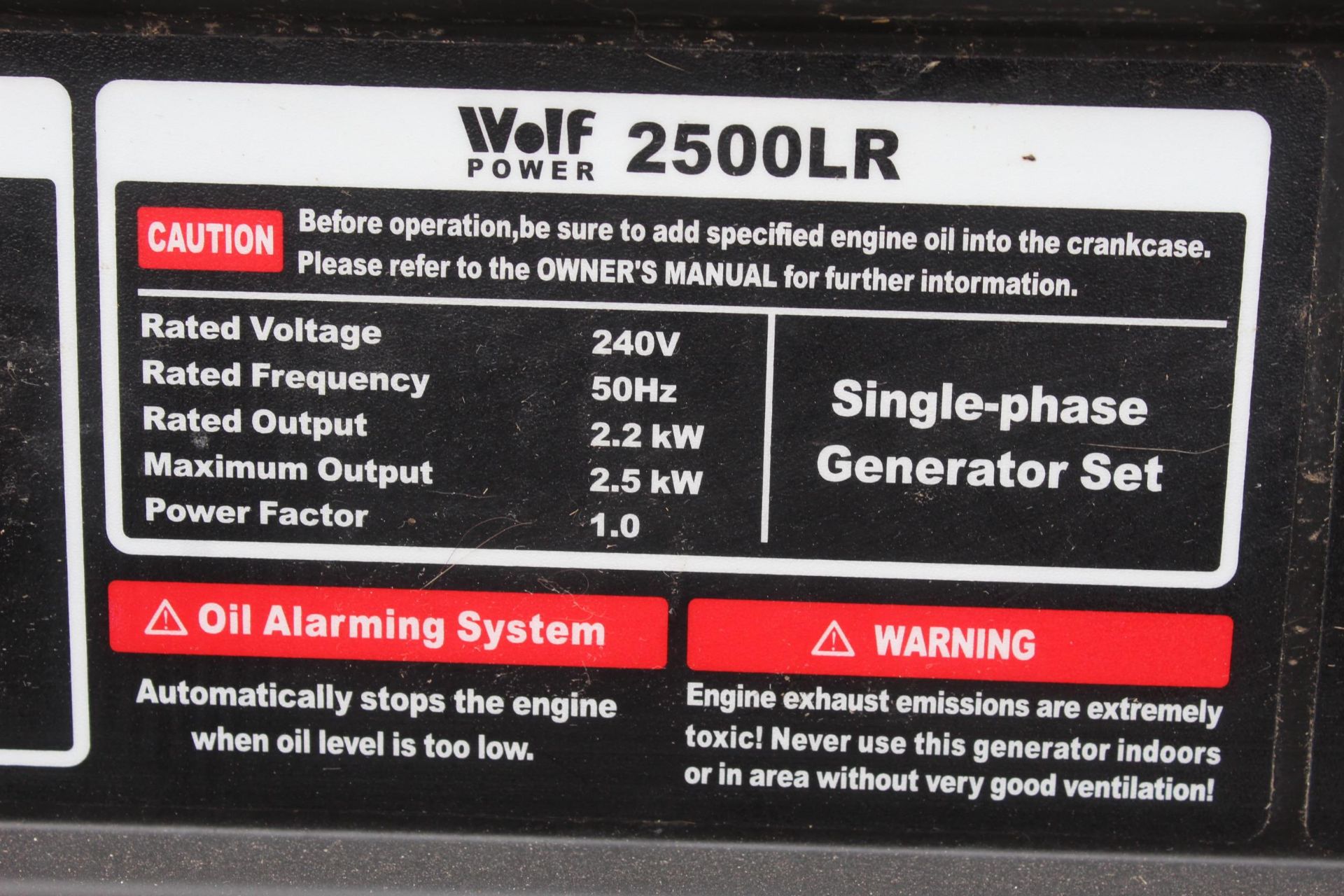 A WOLF POWER WP 2500LR GENERATOR NO VAT - Image 3 of 3
