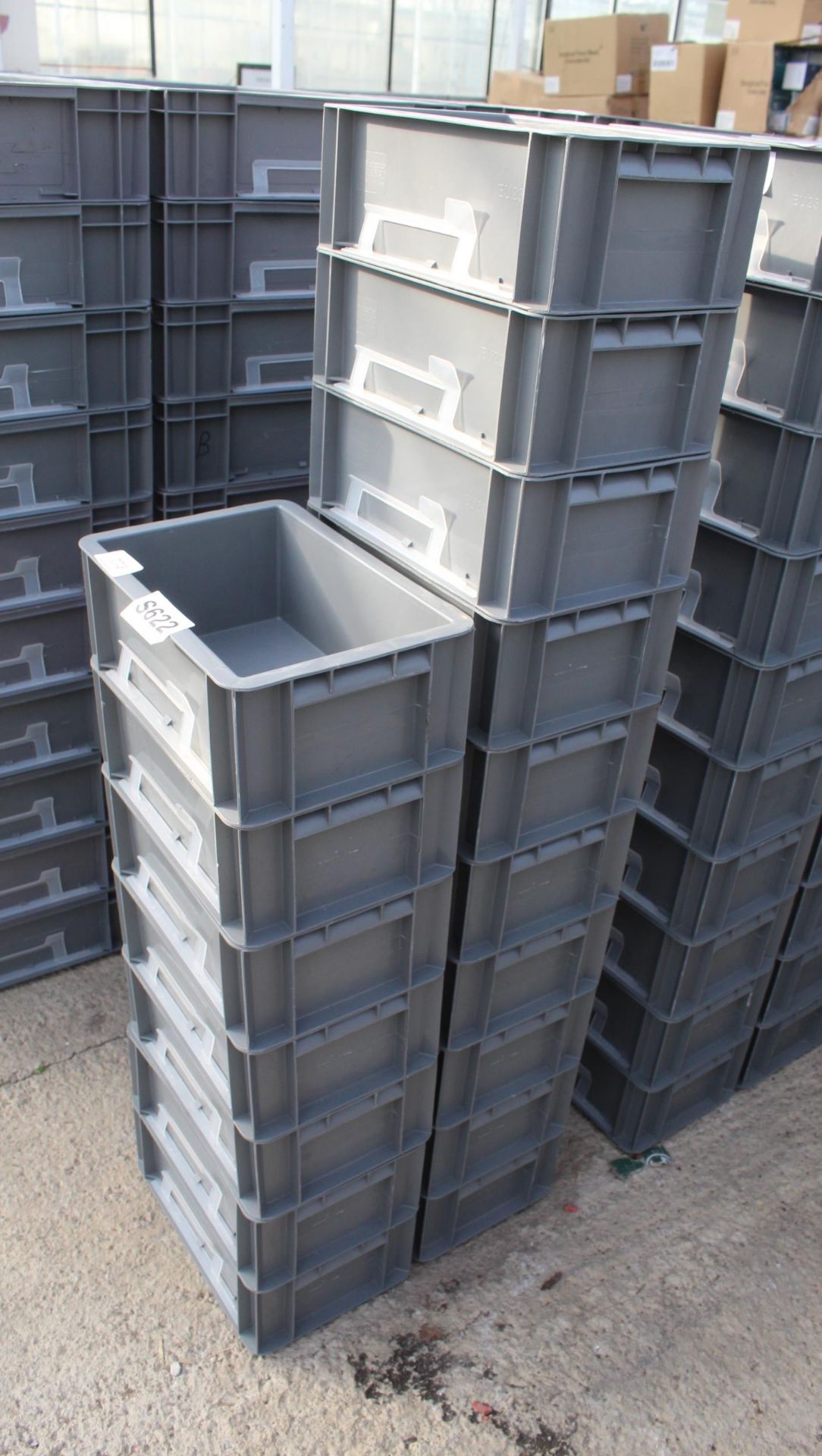 SEVENTEEN SMALL PLASTIC STACKING BOXES NO VAT