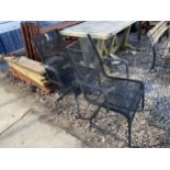 TWO METAL GARDEN CHAIRS WITH PLASTIC STRING SEATS