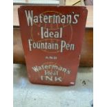 A VINTAGE WATERMANS IDEAL FOUNTAIN PEN METAL SIGN, 30" HIGH