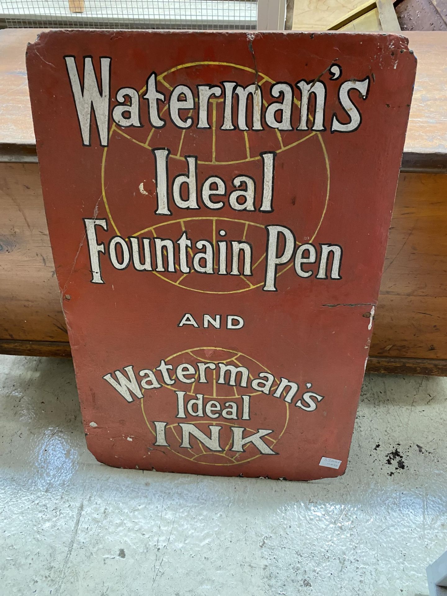 A VINTAGE WATERMANS IDEAL FOUNTAIN PEN METAL SIGN, 30" HIGH
