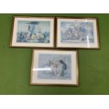 THREE FRAMED COMICAL PRINTS