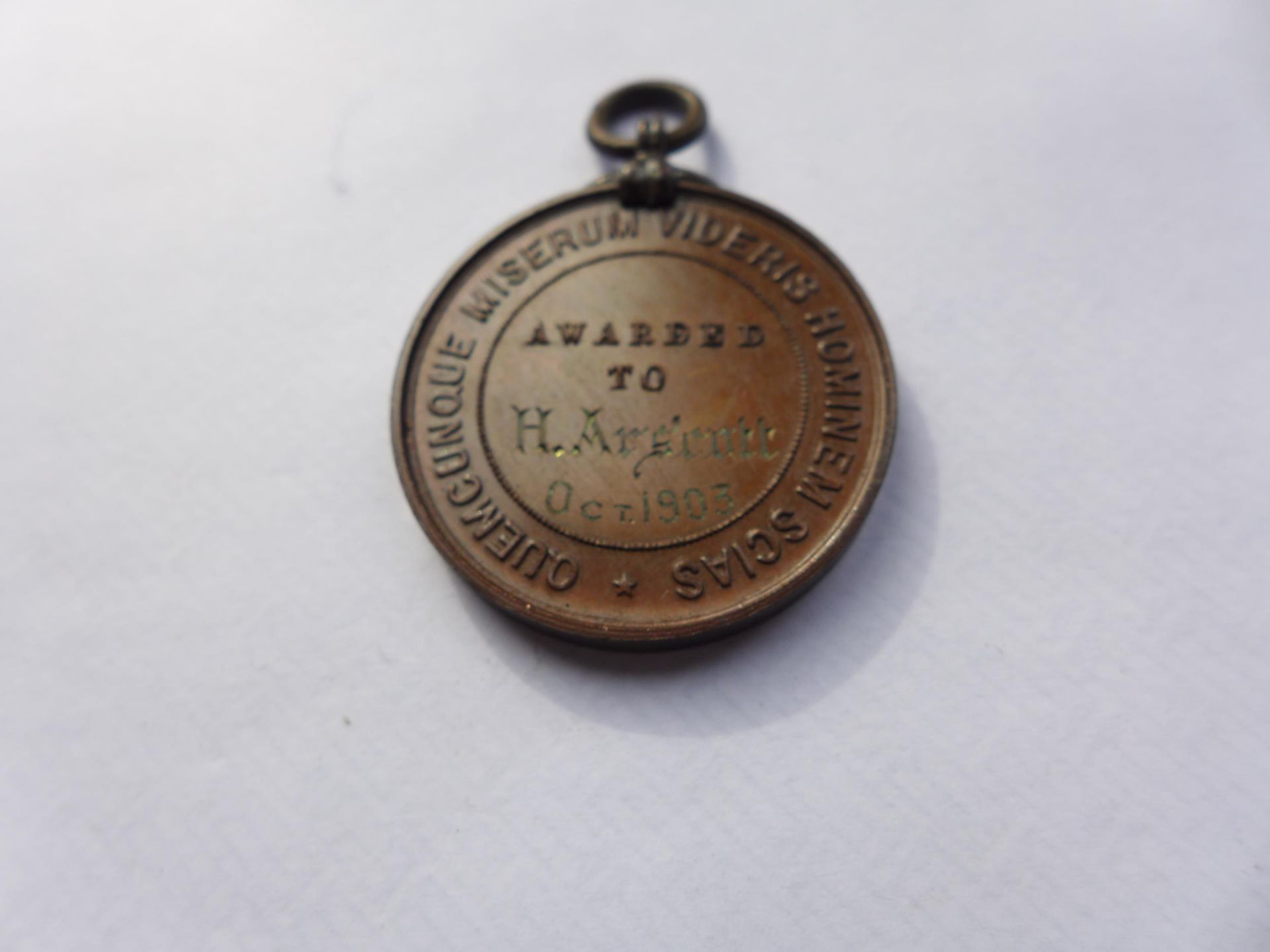 A CASED EDWARD VII BRONZE LIFE SAVING MEDAL, 32MM, AWARDED TO H ARSCOTT OCTOBER 1903 - Image 3 of 3