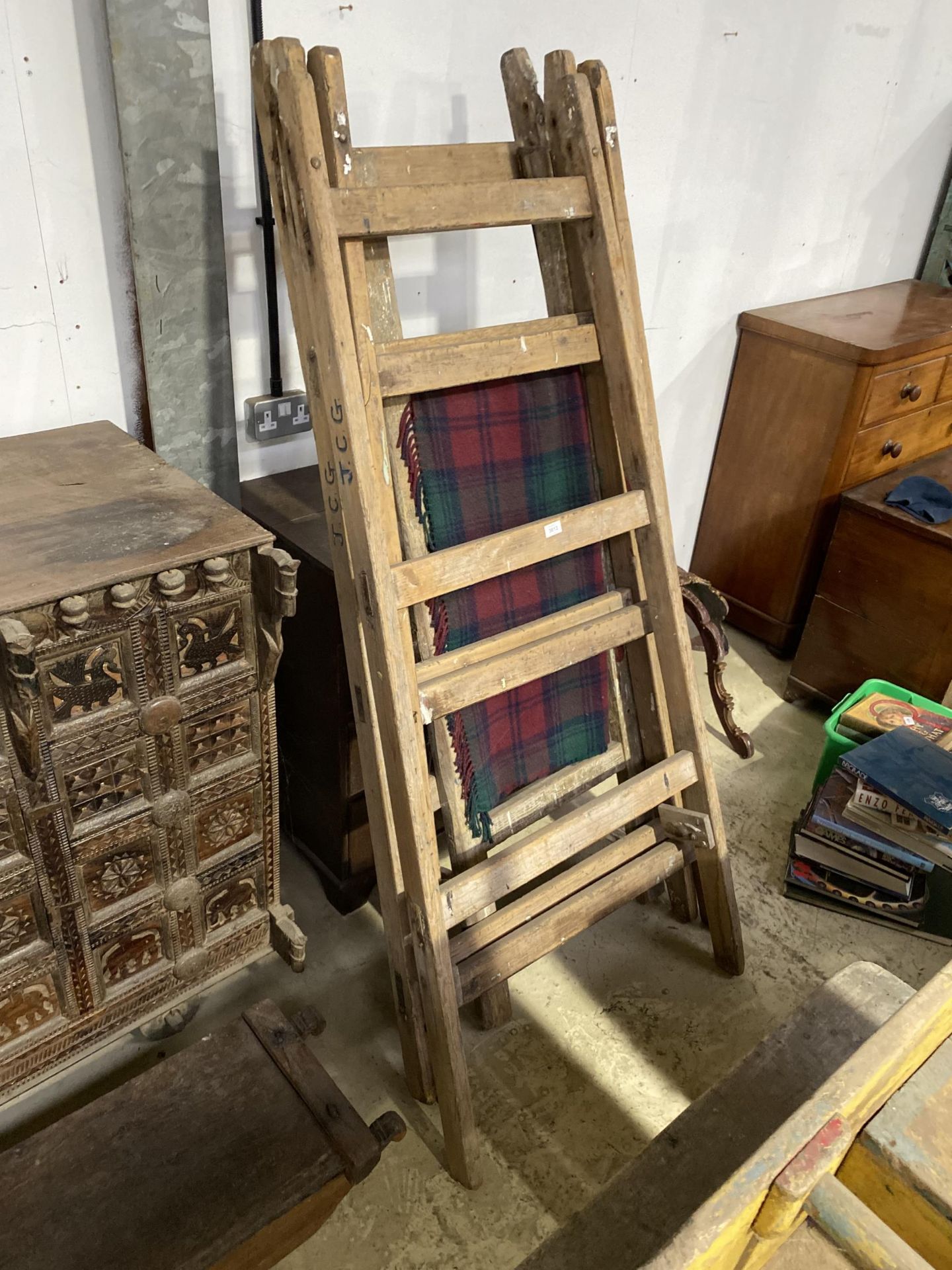 TWO VINTAGE WOODEN FOLDING STANDS
