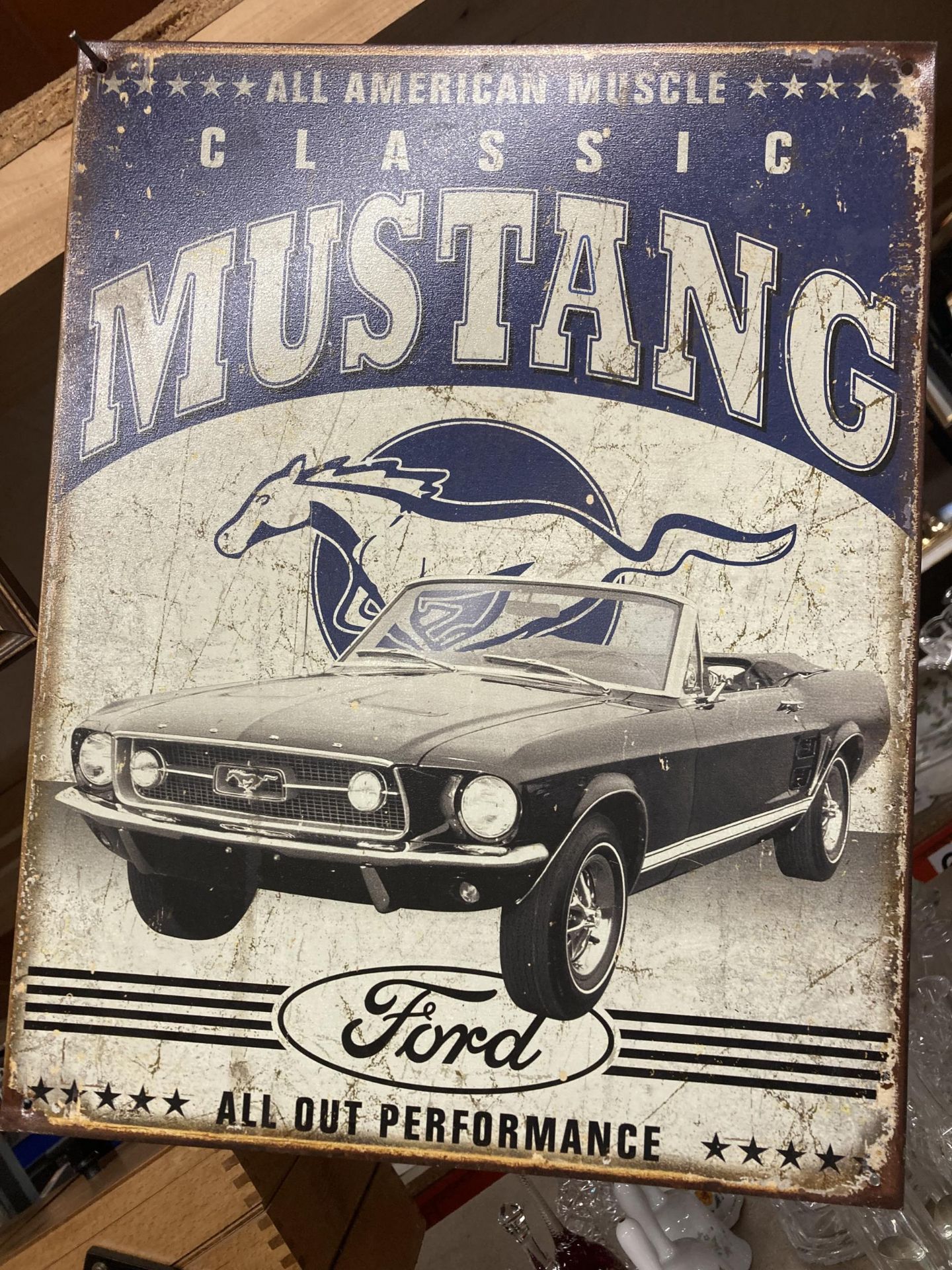 A FORD MUSTANG TIN SIGN 32CM X 40CM